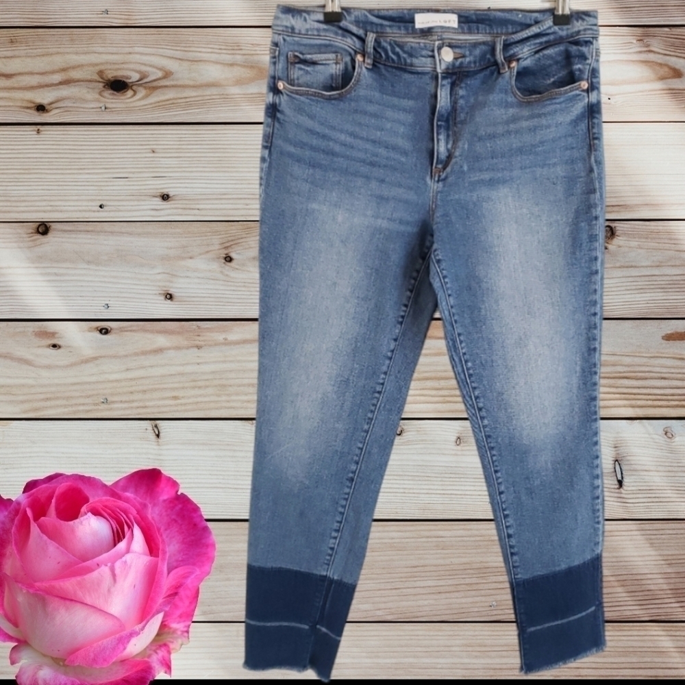 LOFT Made and Loved Modern Skinny Dip Dye Raw Hem Jeans Size 27/4